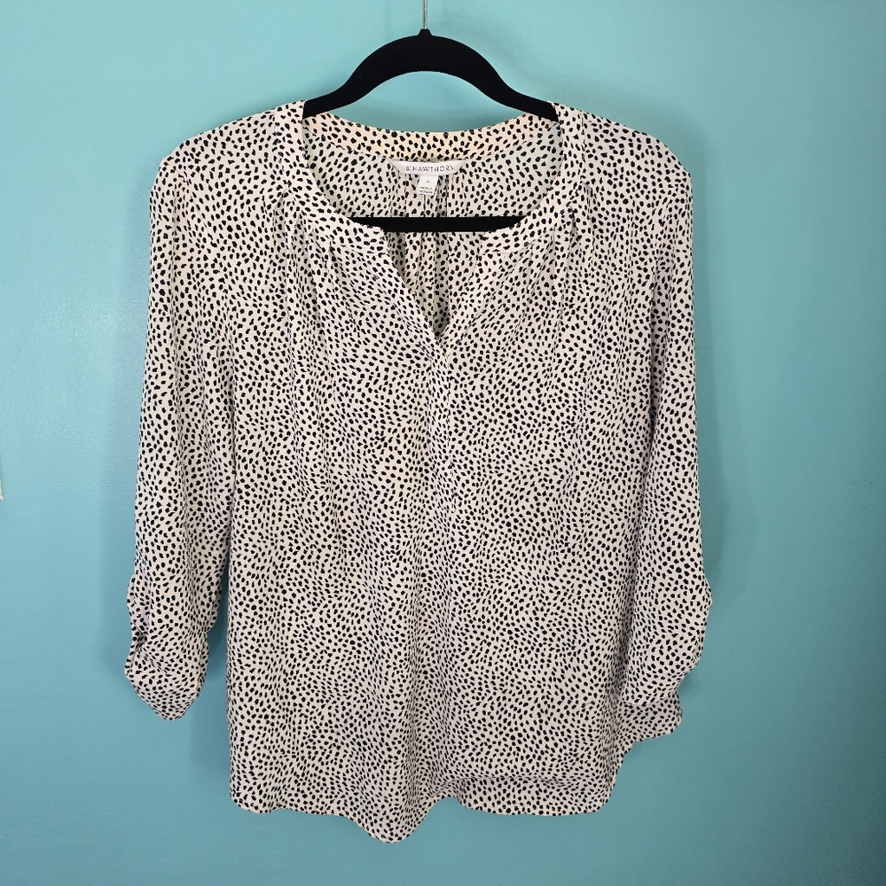 41 HawthornMorey Split Neck 3/4 Sleeve Blouse